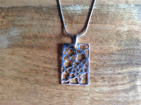 Rectangular Sterling Silver Flower Pierced Pendant - image 1