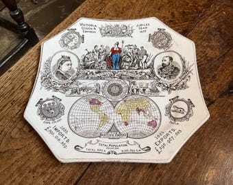 Wallis Gimson octagonal Staffordshire commemorative plate Golden Jubilee of Queen Victoria 1887