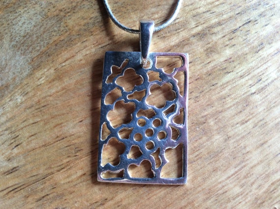 Rectangular Sterling Silver Flower Pierced Pendant - image 7