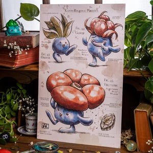 Oddish Gloom Vileplume Pokemon inspiré impression botanique en relief