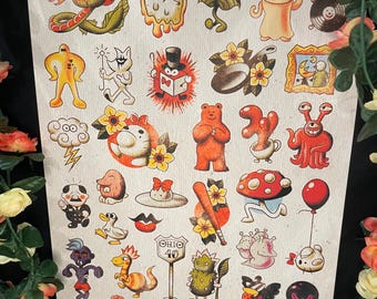 Earthbound Enemies Mr Saturn Embossed Tattoo Flash Print