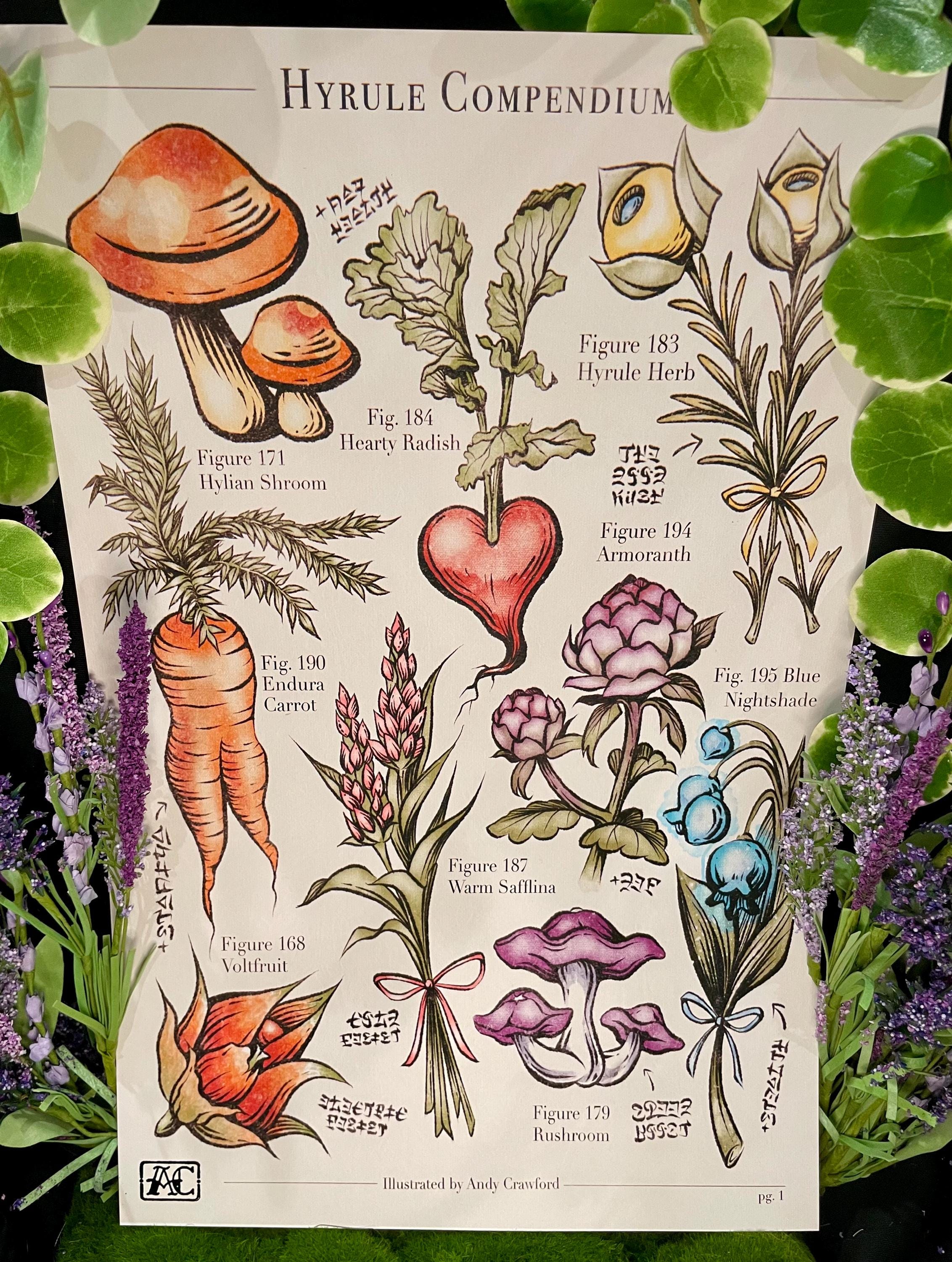 Hyrule Compendium Breath of the Wild Tears of the Kingdom Botanical Embossed Print
