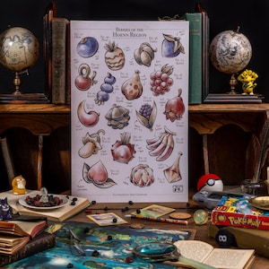 Pokemon Berries Hoenn Region Botanical Embossed Print