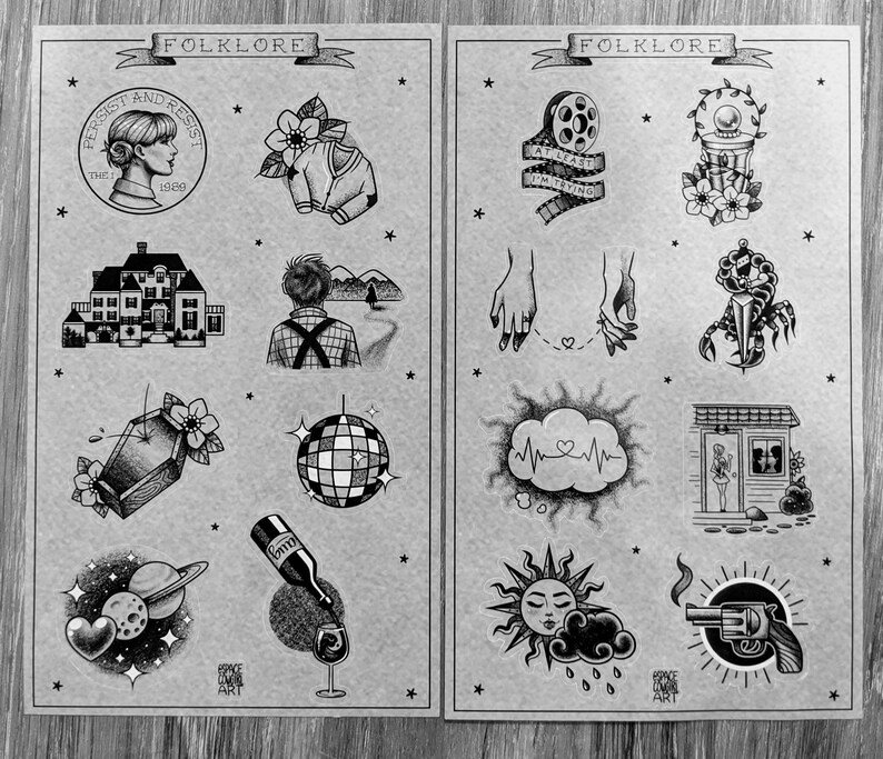 Folklore album Taylor Swift Tatuaje Flash Hoja de pegatinas | Etsy