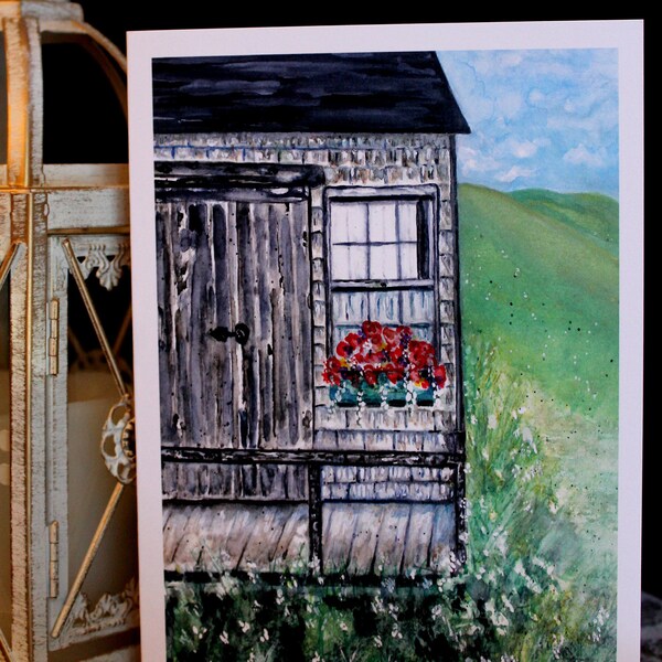 Cabin (8) Watercolor Notecards, blank inside, of original painting  "Cabin Retreat", standard size 4.25 x 5.5 with envelopes