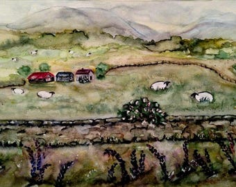 Irish PRINT Countryside  - Watercolor landscape print of my original painting, available in three sizes 5 x 7, 8 x 10 or 11 x 14