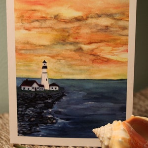 Lighthouse (8) Blank Watercolor Ocean View Notecards of original painting  &quot;Mariner&#39;s Light&quot;, standard size 4.25 x 5.5 with envelopes