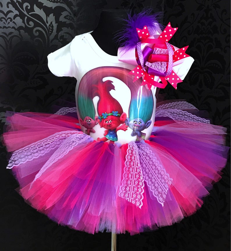 Princess poppy trolls outfit tutu set puffy tutu skirt t-shirt and headband birthday tutu halloween party outfit dress europe costume