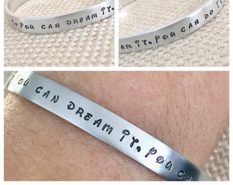 Disney jewelry, Walt Disney World, Magic Kingdom, hand stamped cuff bangle, Disney bracelet, Disney inspired jewelry, Disney font,passholder