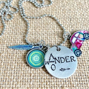 Custom necklace-wanderlust necklace-adventure necklace-feather necklace-boho jewelry-not all those who wander are lost-gifts for her