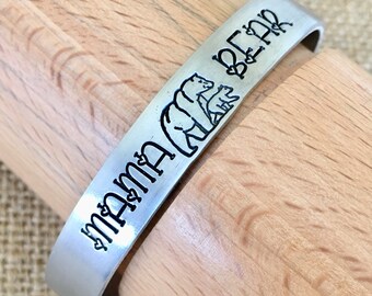 Mama bear bracelet-mama bear-hand stamped jewelry-family jewelry-mom bracelet-personalized jewelry-custom jewelry-mama bear jewelry