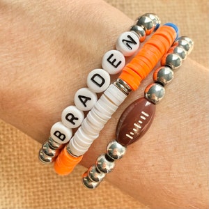 Custom bracelet stack-football mom bracelet-custom mom bracelet-personalized bracelet-stack of bracelets-letter bracelet-name bracelet