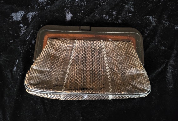 Vintage Margolin Dark Brown Snakeskin Clutch Purse - image 1