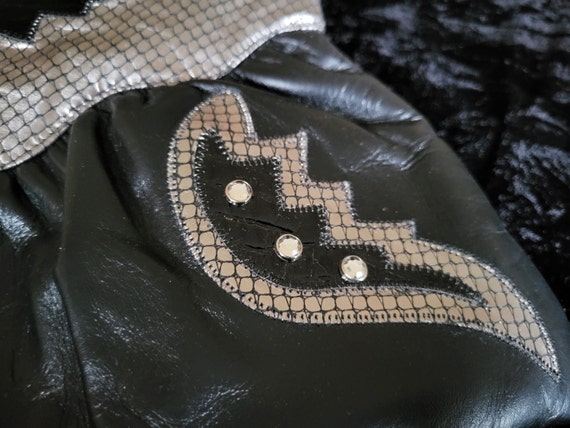 Vintage Silver and Black Leather and Rhinestone C… - image 7