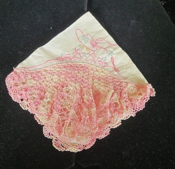 Vintage Linen and Embroidered  Handkerchief - Pin… - image 2