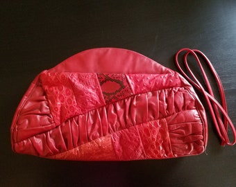 Vintage Red Leather Clutch Purse