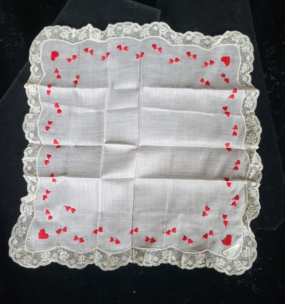 Vintage  Linen and Lace Handkerchief - Embroidere… - image 5