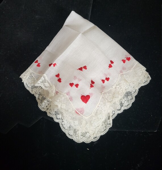 Vintage  Linen and Lace Handkerchief - Embroidere… - image 1