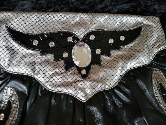 Vintage Silver and Black Leather and Rhinestone C… - image 6