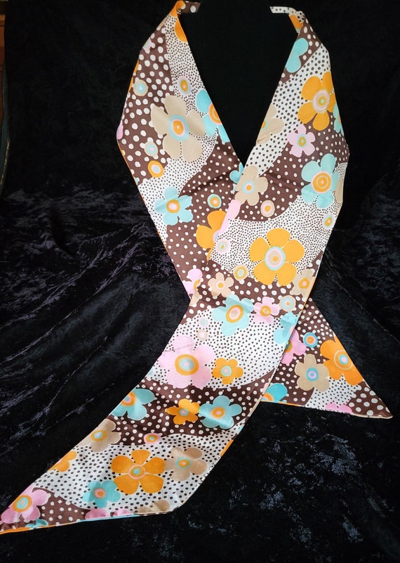 Vintage 1970's Aqua, Brown, Orange White Flower S… - image 2