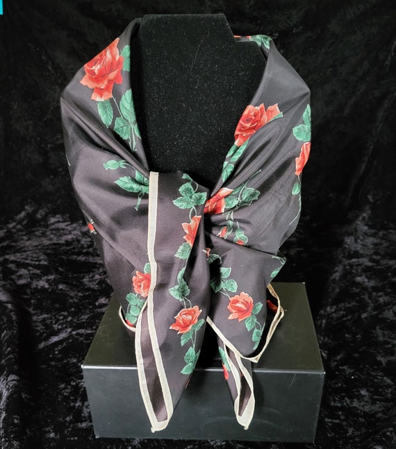 Vintage Black with Pink Roses 26" Scarf