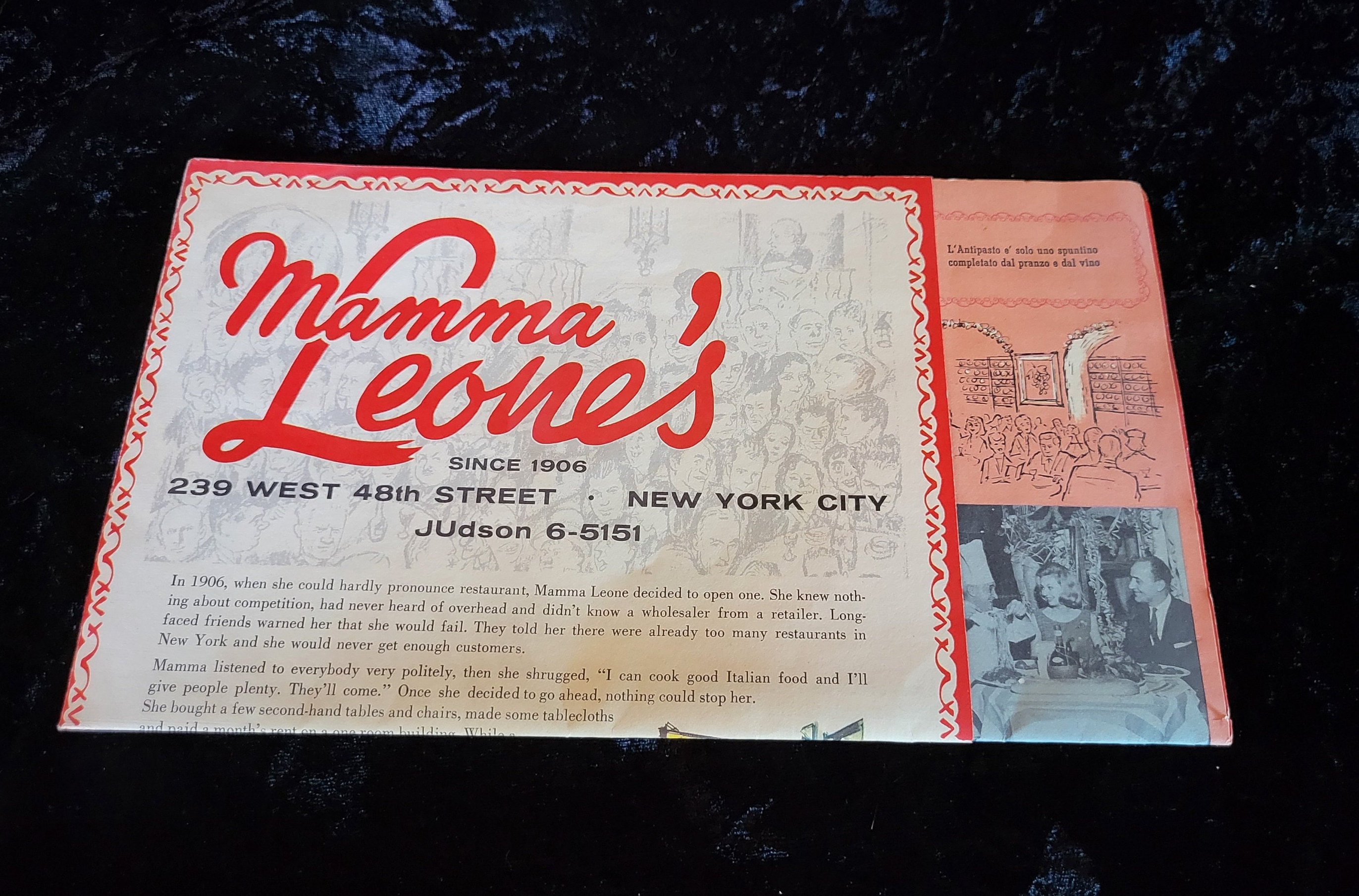 Vintage Mamma Leone's New York Menu Etsy