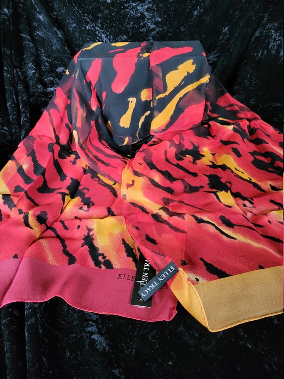 Ellen Tracy Silk Scarf - Red, Yellow Black - image 2