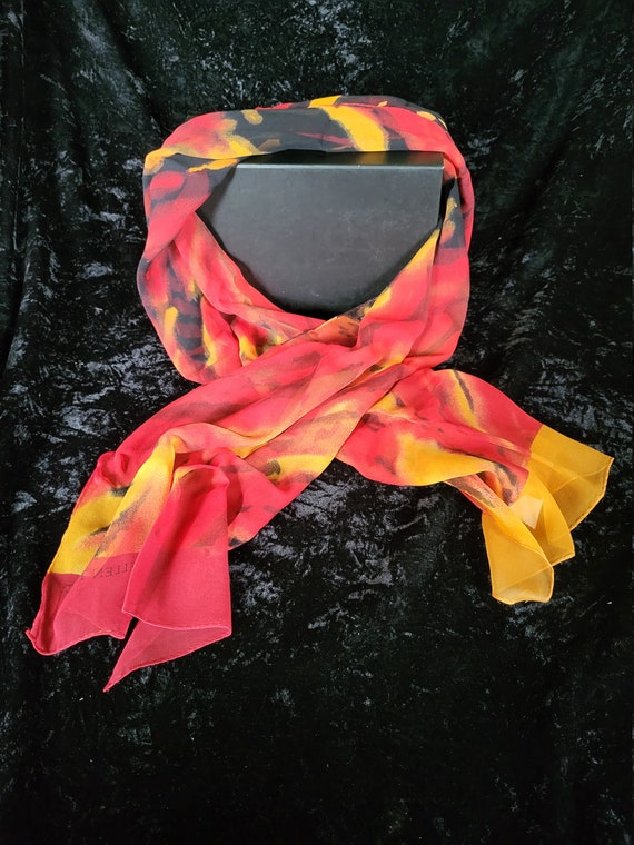 Ellen Tracy Silk Scarf - Red, Yellow Black - image 3