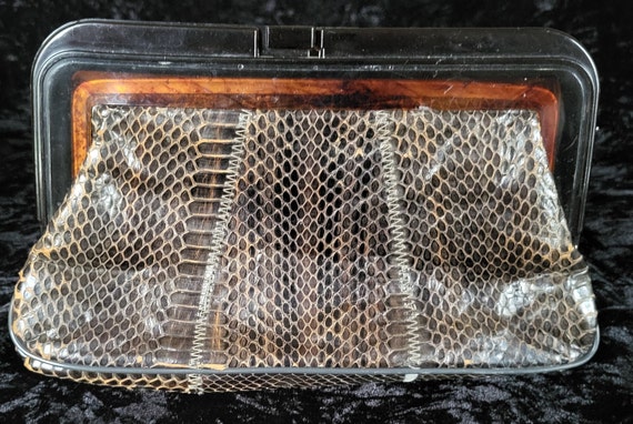 Vintage Margolin Dark Brown Snakeskin Clutch Purse - image 3