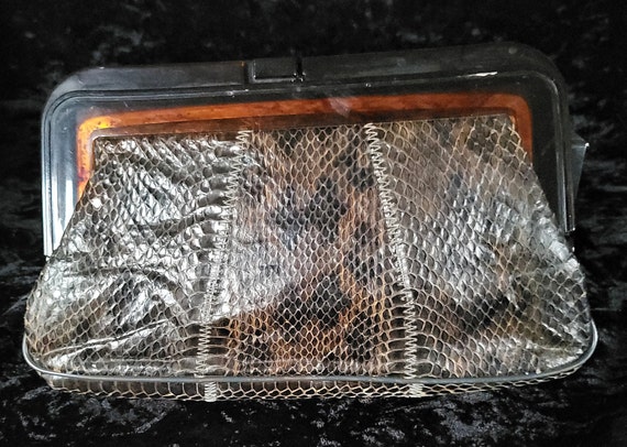 Vintage Margolin Dark Brown Snakeskin Clutch Purse - image 4