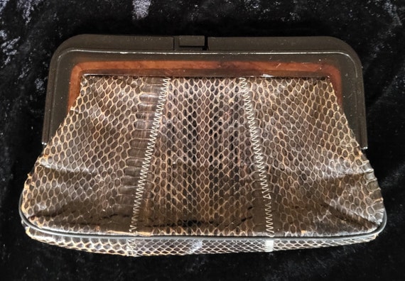 Vintage Margolin Dark Brown Snakeskin Clutch Purse - image 2