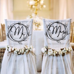 Wedding Chair Signs Mr and Mrs Sign, Laser Cut Wooden Rustic Wedding Favors, Bride and Groom