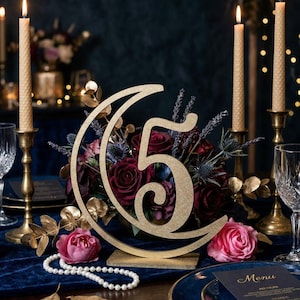Wooden Wedding Table Number, Moon Table Decor Personalized Table Sign, Rustic Wedding Decor, Wedding Reception Decor, Laser Cut Name Sign,