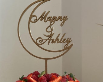 Moon cake topper , Custom celestial wedding cake topper, Moon wedding decor , Mr and Mrs wedding cake topper, Name cake topper