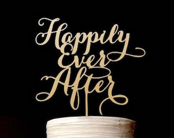 Wedding Cake Topper Happily Ever After - Gold Cake Topper - Gold Cake topper for Wedding Personalized cake topper Rustic wedding cake topper