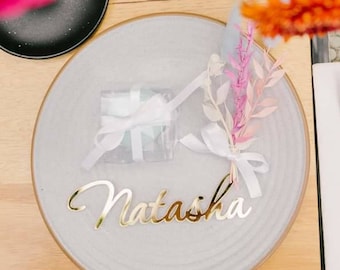 Laser cut names Wedding Place Cards Gold Mirror Plate Names Acrylic Wedding Place Card Wedding Decor Table Place Setting Event Decoration