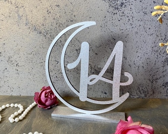 Wedding Table Number, Wooden Wedding Table Decor, Rustic Country Wedding, Custom Table Sign, Rustic Country Wedding , Moon Custom Table Sign