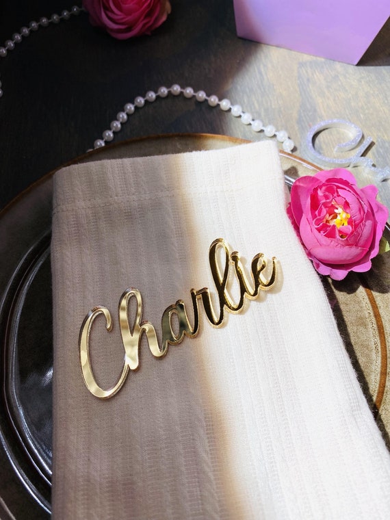 Gold mirror place cards  Wedding Place Cards Laser Cut Names  Acrylic Place names Place Settings Guest Tags Wedding Party Table Signs