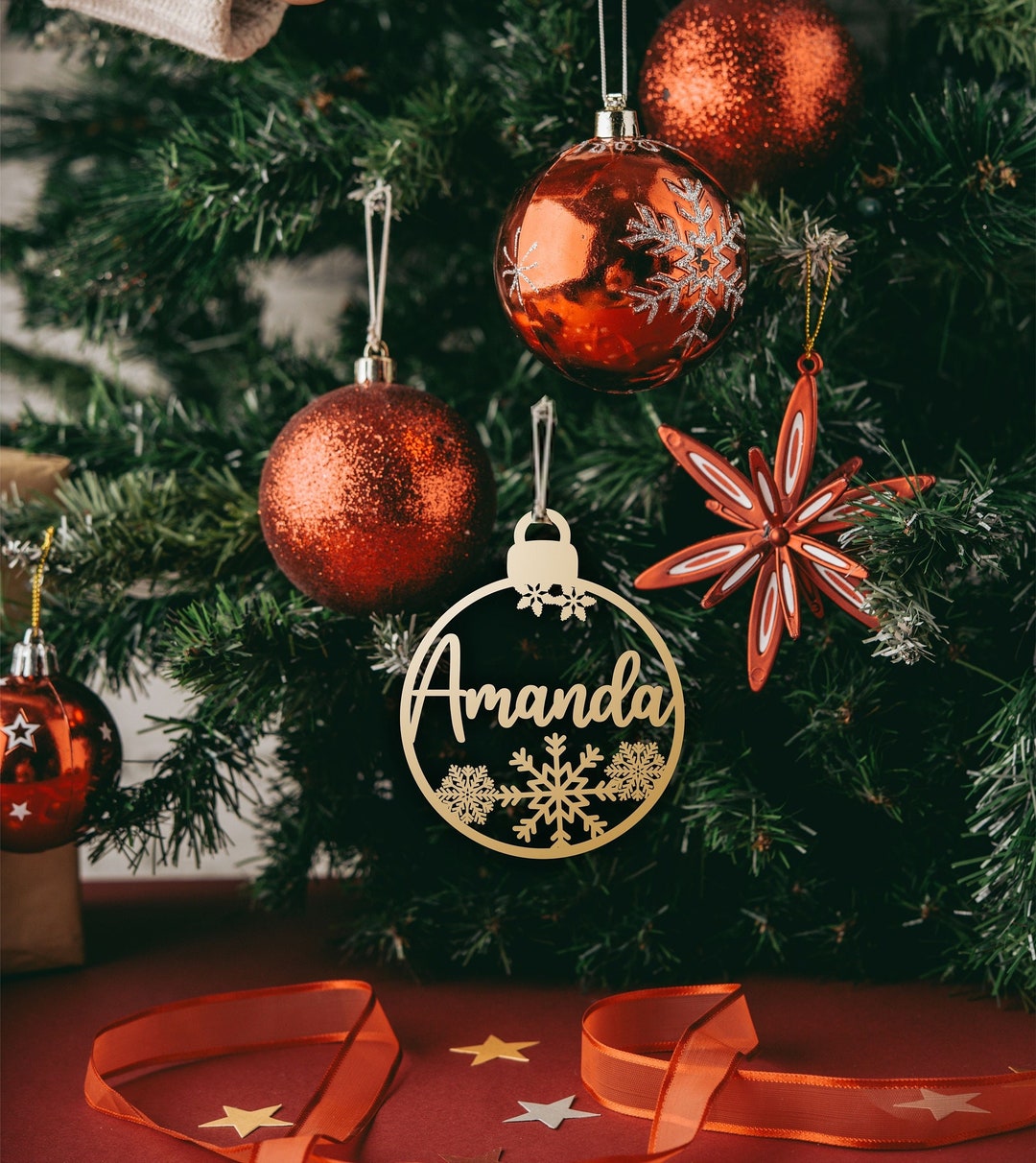 Custom CHRISTMAS Tree Baubles Laser Cut Names Christmas Tree Decor