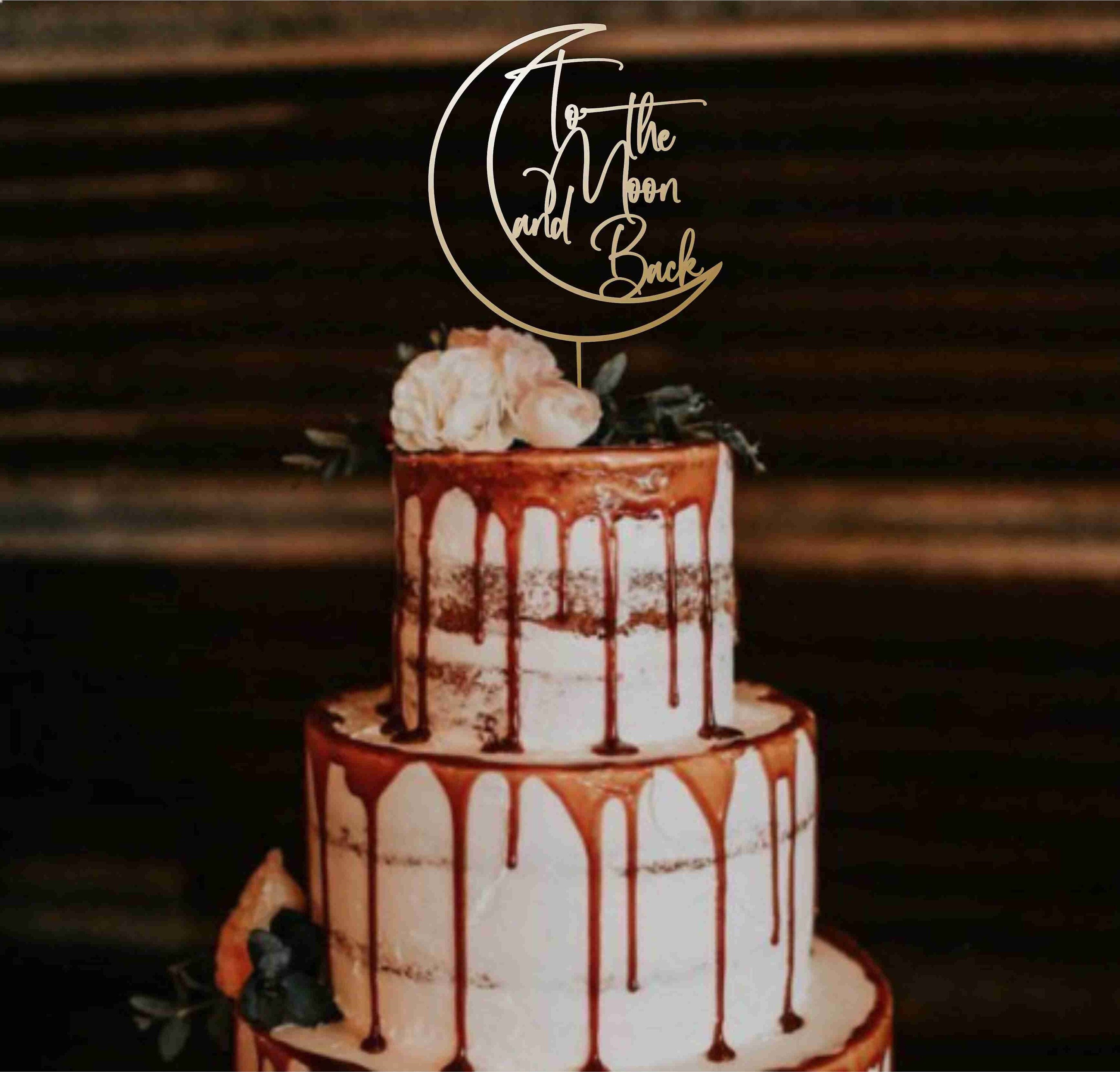 To the moon and back Cake Topper, Wedding Cake Sign, Laser Cut Wood, Rustic Cake Topper ,  Moon wedding decor