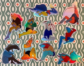 Lounging Mermaid, 10 Holographic Vinyl Sticker Pack