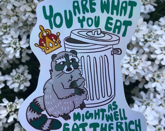Eat The Rich Raccoon Vinyl Sticker, Waterproof
