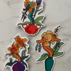 Lot de 3 dragons orchidées, vinyle autocollant imperméable