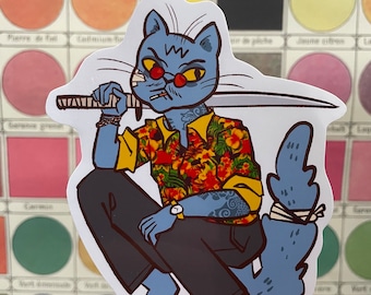 Meowkuza Katana Cat Vinyl Sticker