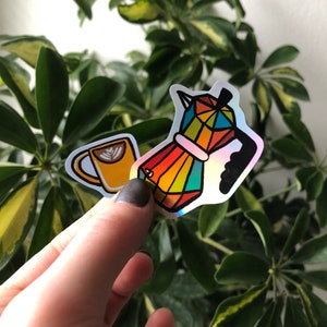 Holographic Tiny Moka Pot with Mug Stickers!
