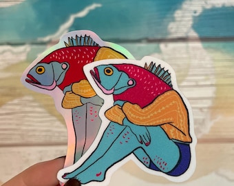 Fresh Water Salmon Mermaid, Vinyl Sticker, Waterproof
