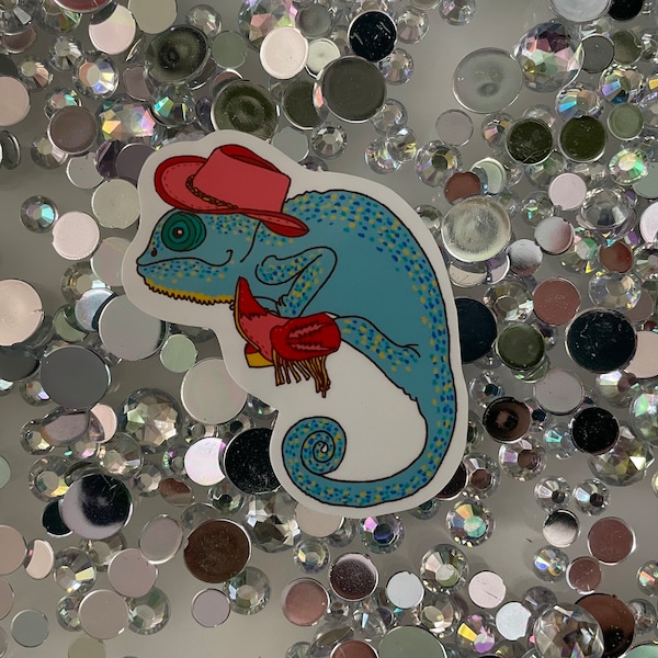 Cowboy Chameleon Country Critter Sticker