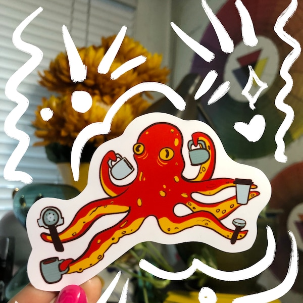 Octopus Barista Sticker
