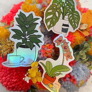 Holographische Pflanzen und Kaffee Vinyl-Sticker