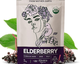 USDA Certified Organic Elderberry 1LB - Elderberry Dried, Elderberry Organic, Elderberries Organics, Elderberry Bulk, Elderberry Tea